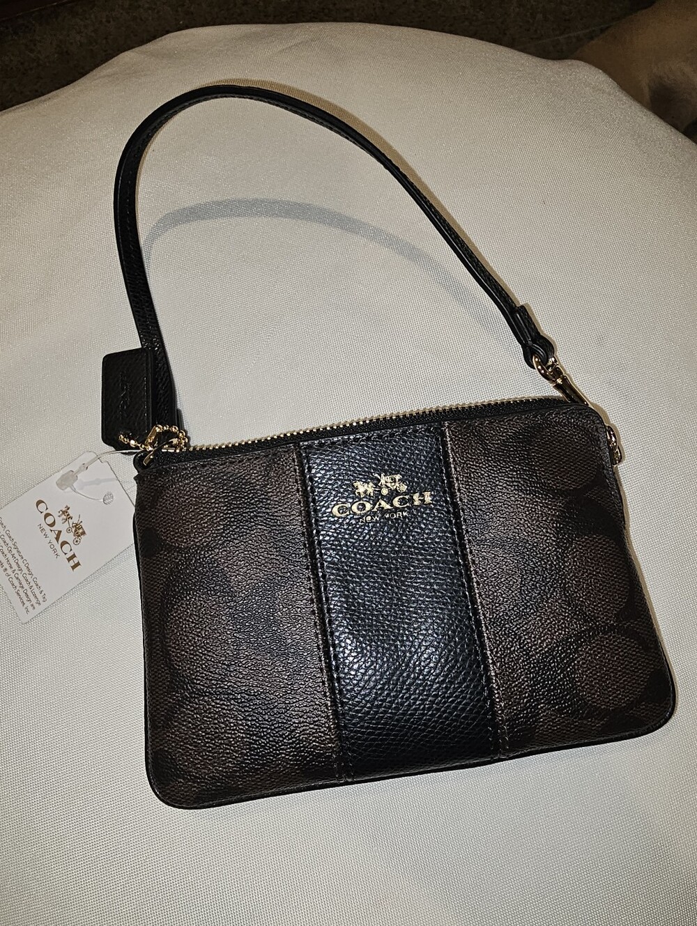 BNWT COACH Brown and Black Signature Wristlet